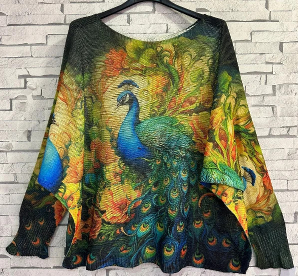 L2 G | Loowie Peace & Love Round Neck Printed Knit Sweater | Pink | One Size S-L